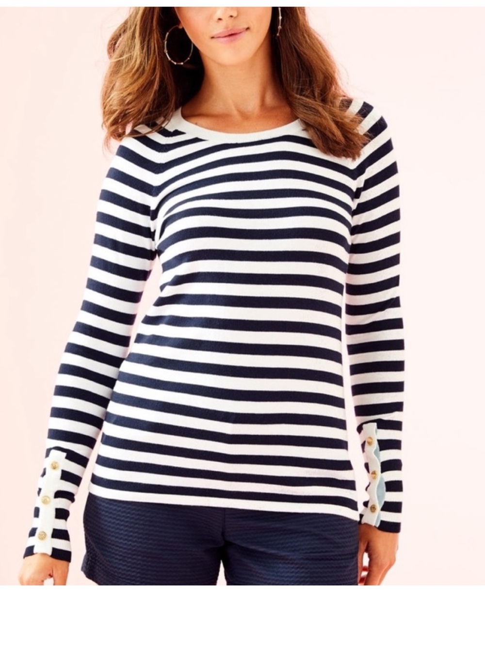 LILLY PULITZER true navy Positano Stripe crewneck Dinah sweater M